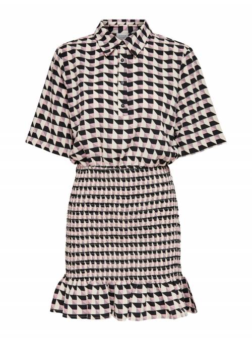 DRESS FEM WOV PL100 - WHITE - BLACK &amp; BU