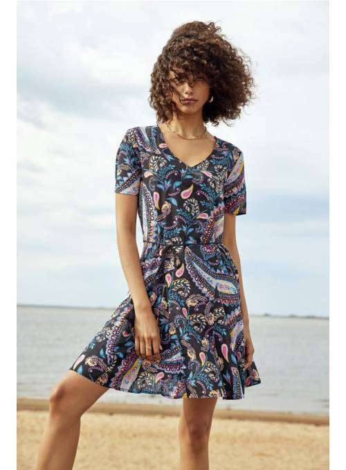DRESS FEM WOV VI100 - BLACK - MULTI PAIS